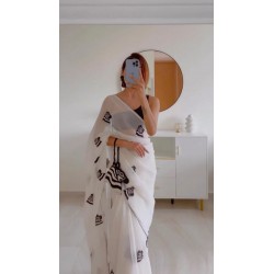 White graceful partywear Georgette Saree